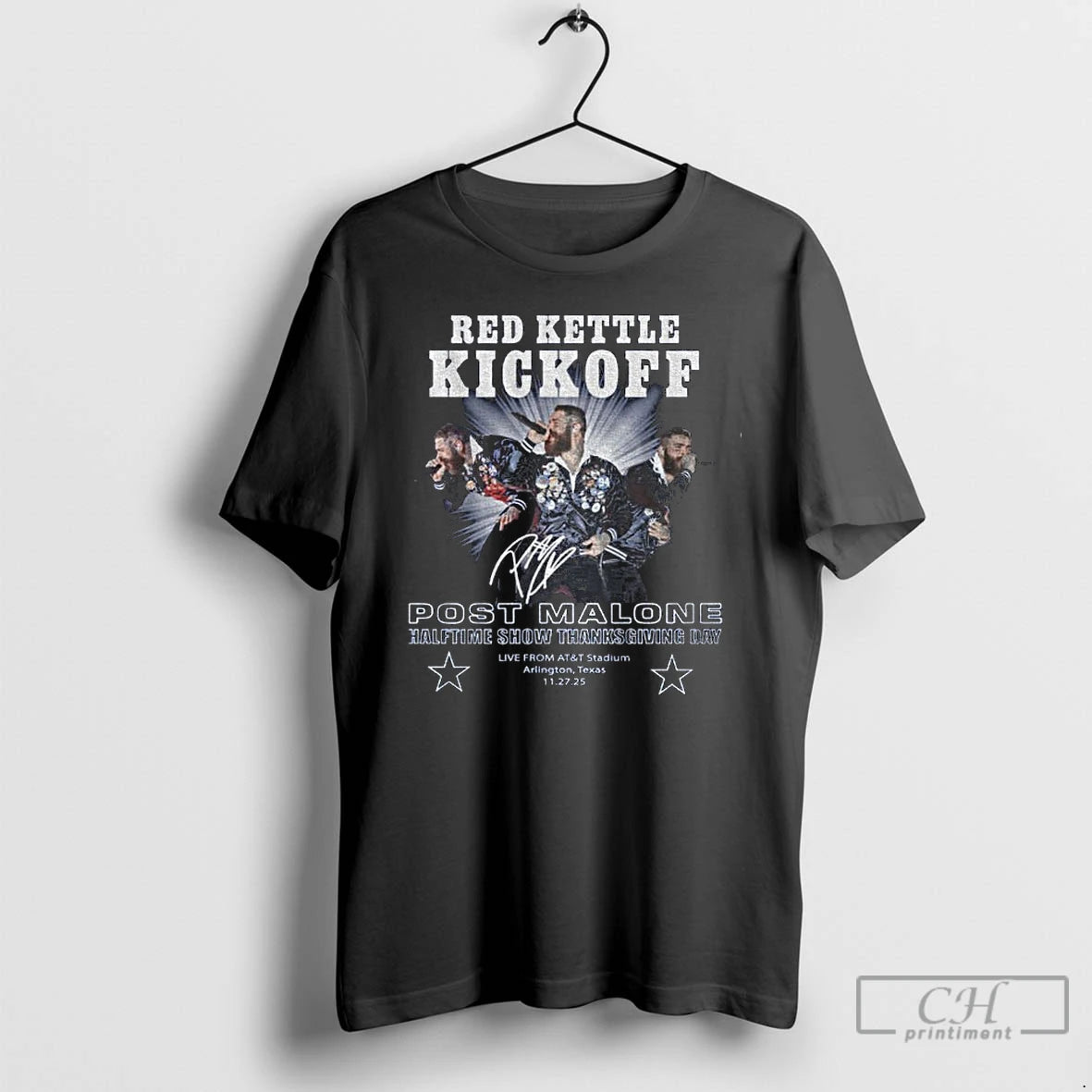 Premium Post Malone Red Kettle Kickoff Halftime Show Thanksgiving Day Signature T-Shirts, Hoodie, Sweatshirt