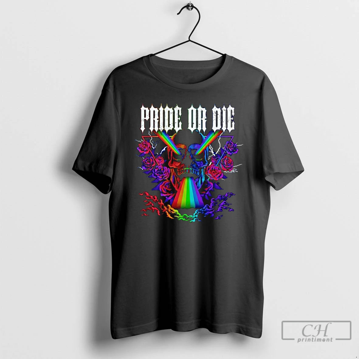 Premium Pride Or Die Skull Rainbow Graphic T-Shirts, Hoodie, Sweatshirt | PopFlextees.com