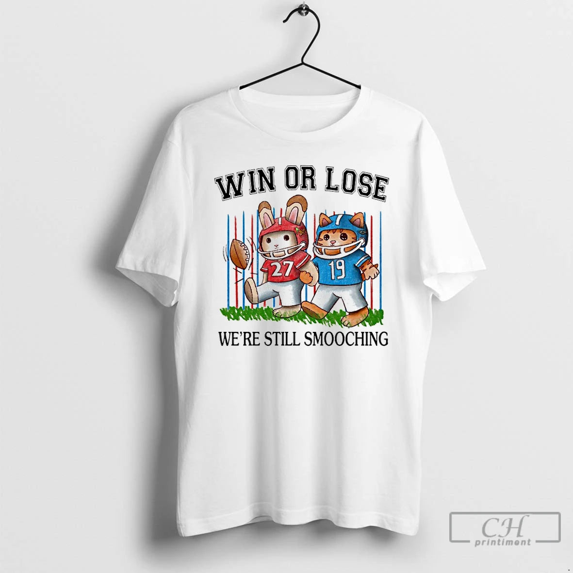 Premium Rabbit And Cat Football Win Or Lose Were Still Smooching T-Shirts, Hoodie, Sweatshirt | PopFlextees.com