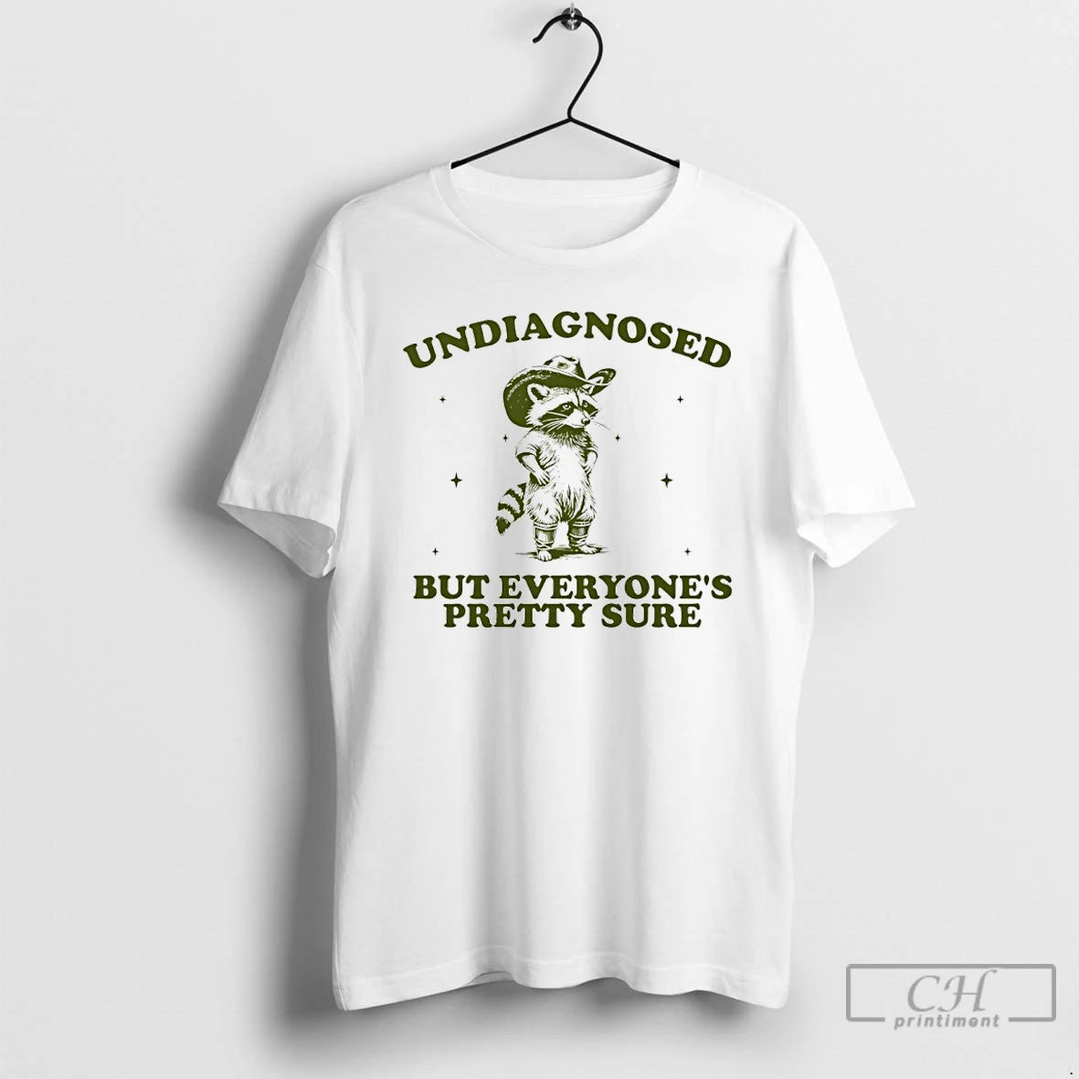 Premium Raccoon Cowboy Undiagnosed But Everyones Pretty Sure T-Shirts, Hoodie, Sweatshirt | PopFlextees.com