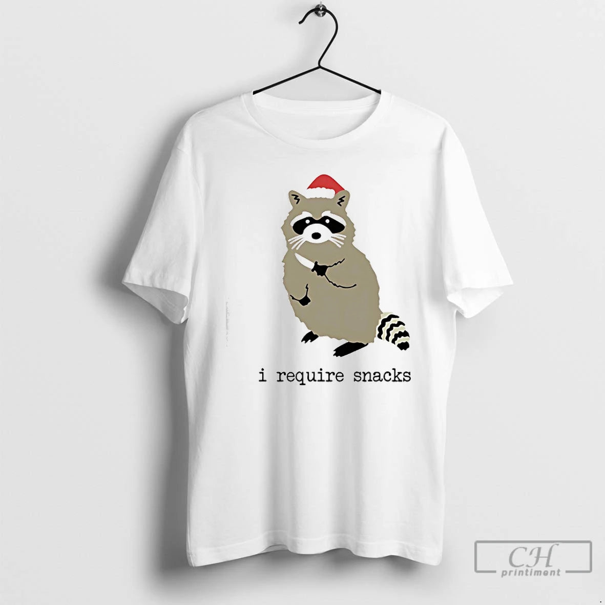 Premium Raccoon Wearing Santa Hat I Require Snacks Christmas Holiday T-Shirts, Hoodie, Sweatshirt | PopFlextees.com
