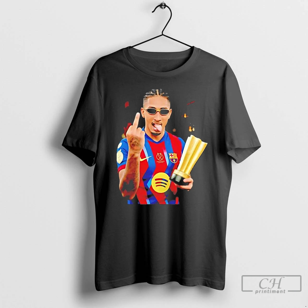Premium Raphinha Middle Finger Trophy Celebration T-Shirts, Hoodie, Sweatshirt | PopFlextees.com