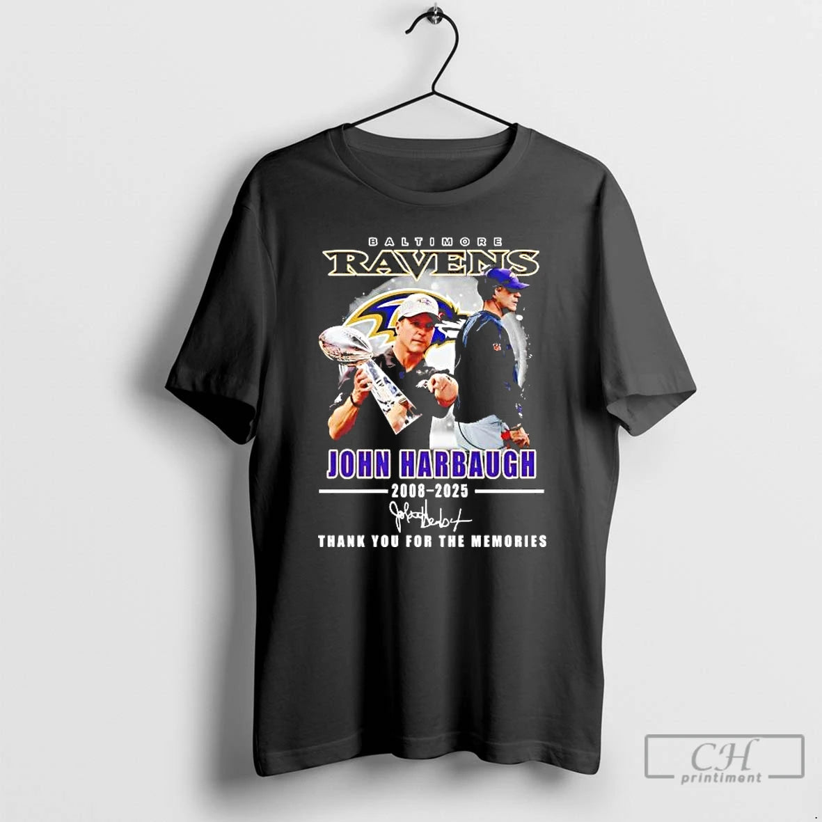 Premium Ravens John Harbaugh 2008 2025 Thank You For The Memories T-Shirts, Hoodie, Sweatshirt | PopFlextees.com