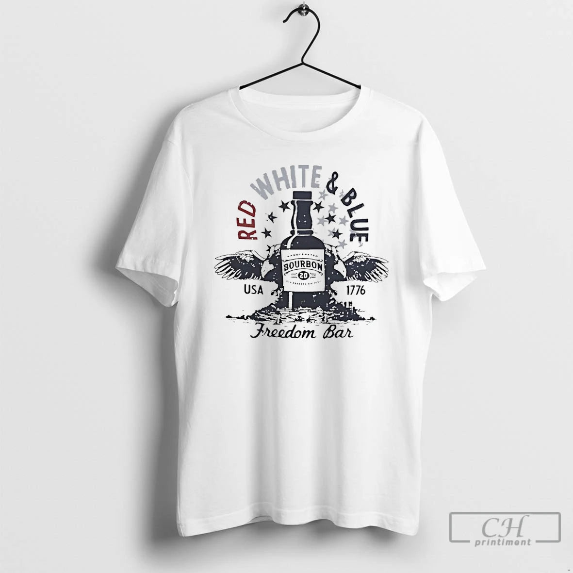 Premium Red White And Blue Usa 1776 Freedom Bar Bourbon Big T-Shirts, Hoodie, Sweatshirt | PopFlextees.com