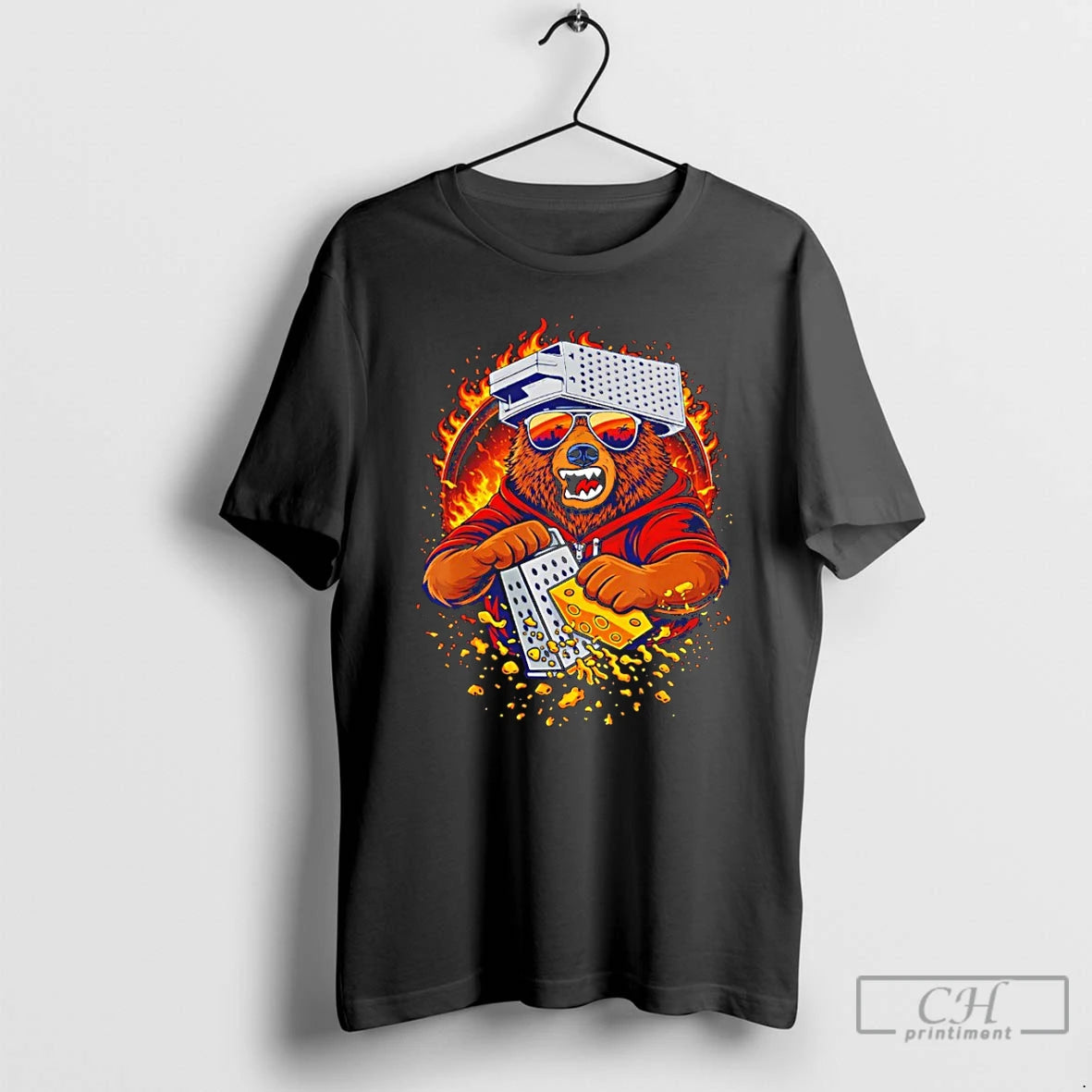 Premium Retro Bear With Cheese Grater Hat And Sunglasses Sunset Chicago Bears T Shirts Sweater Hoodie, Sweatshirt