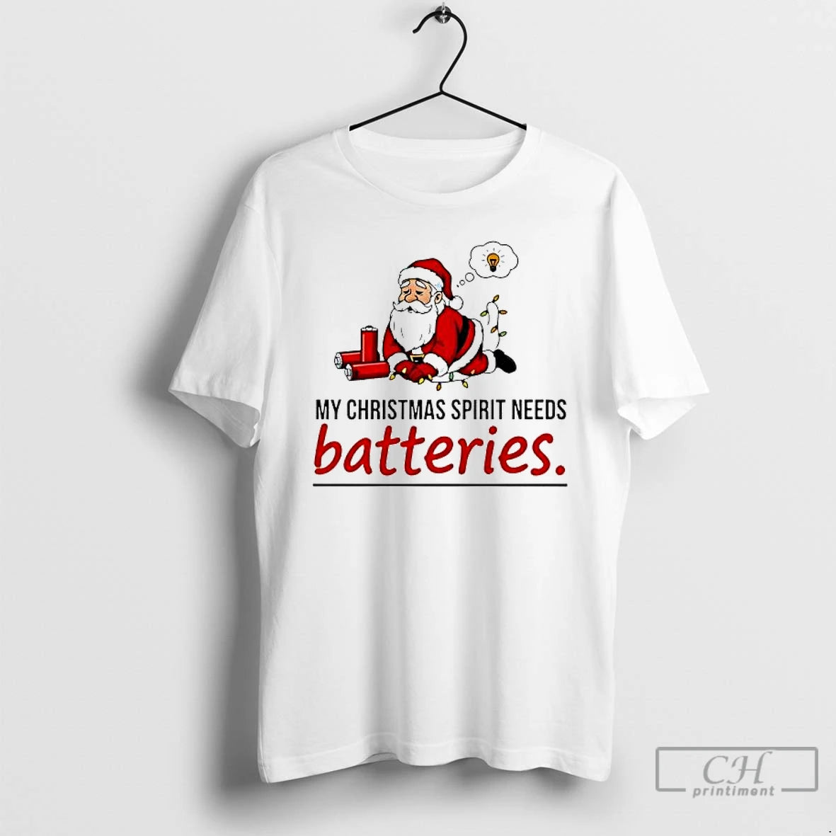 Premium Santa My Christmas Spirit Needs Batteries T-Shirts, Hoodie, Sweatshirt | PopFlextees.com
