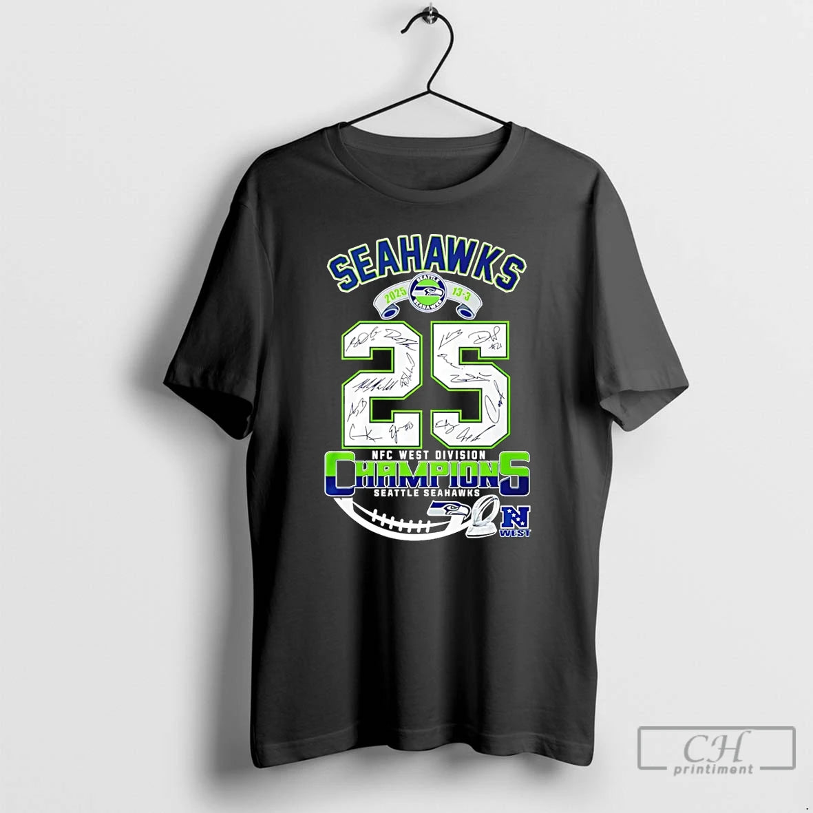 Premium Seahawks Nfc West Champs 2025 Signatures T-Shirts, Hoodie, Sweatshirt | PopFlextees.com