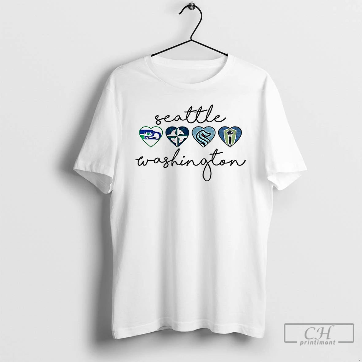 Premium Seattle Hearts Sports Teams Graphic Seahawks Sounders Kraken Mariners T-Shirts, Hoodie, Sweatshirt | PopFlextees.com