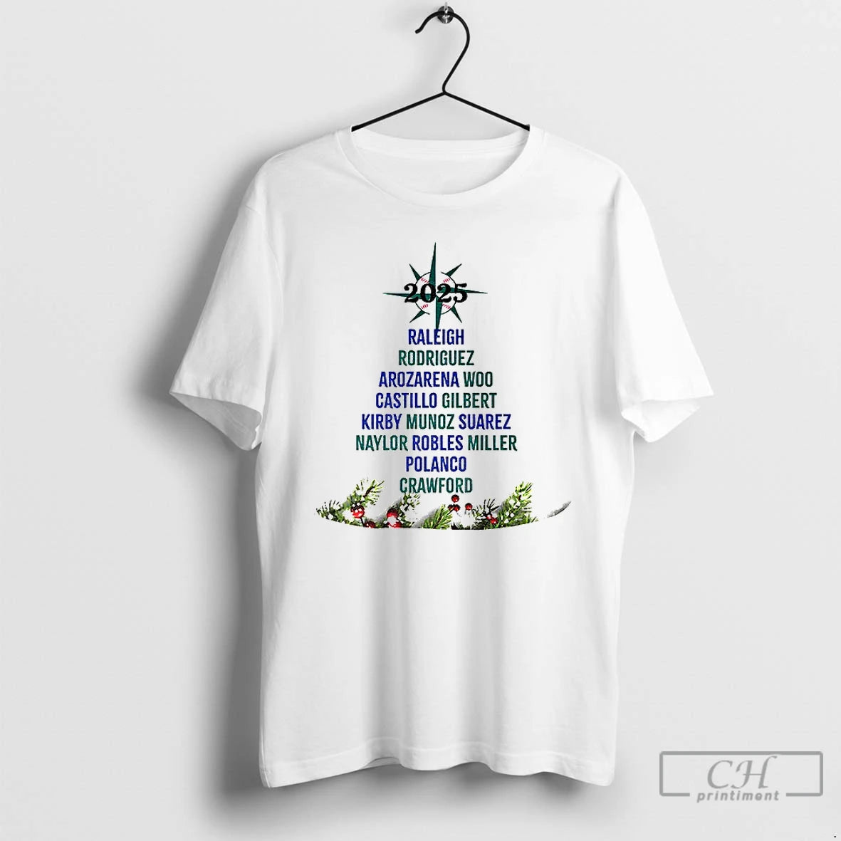 Premium Seattle Mariners Player Tree 2025 Christmas T-Shirts, Hoodie, Sweatshirt | PopFlextees.com