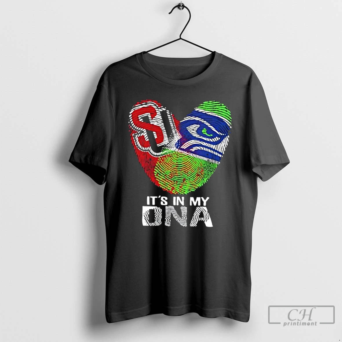 Premium Seattle Sports Redhawks X Seahawks Its In My Dna Fingerprint Heart T Shirts Sweater Hoodie, Sweatshirt