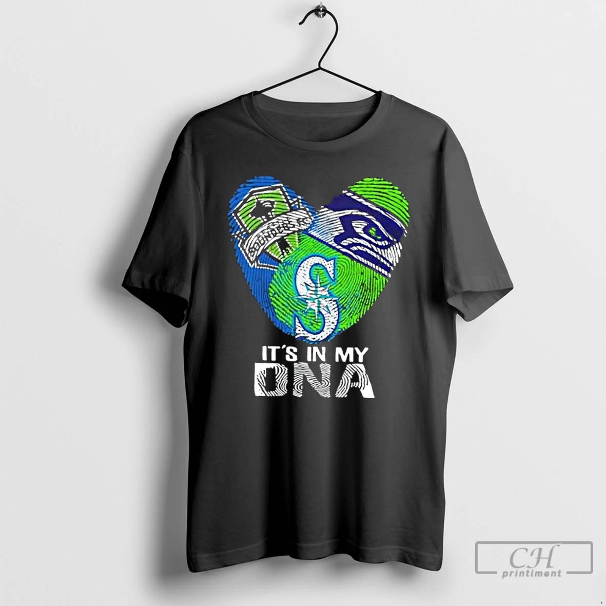 Premium Seattle Sports Sounders Fc Seahawks Mariners Its In My Dna Fingerprint Heart T Shirts Hoodie, Sweatshirt