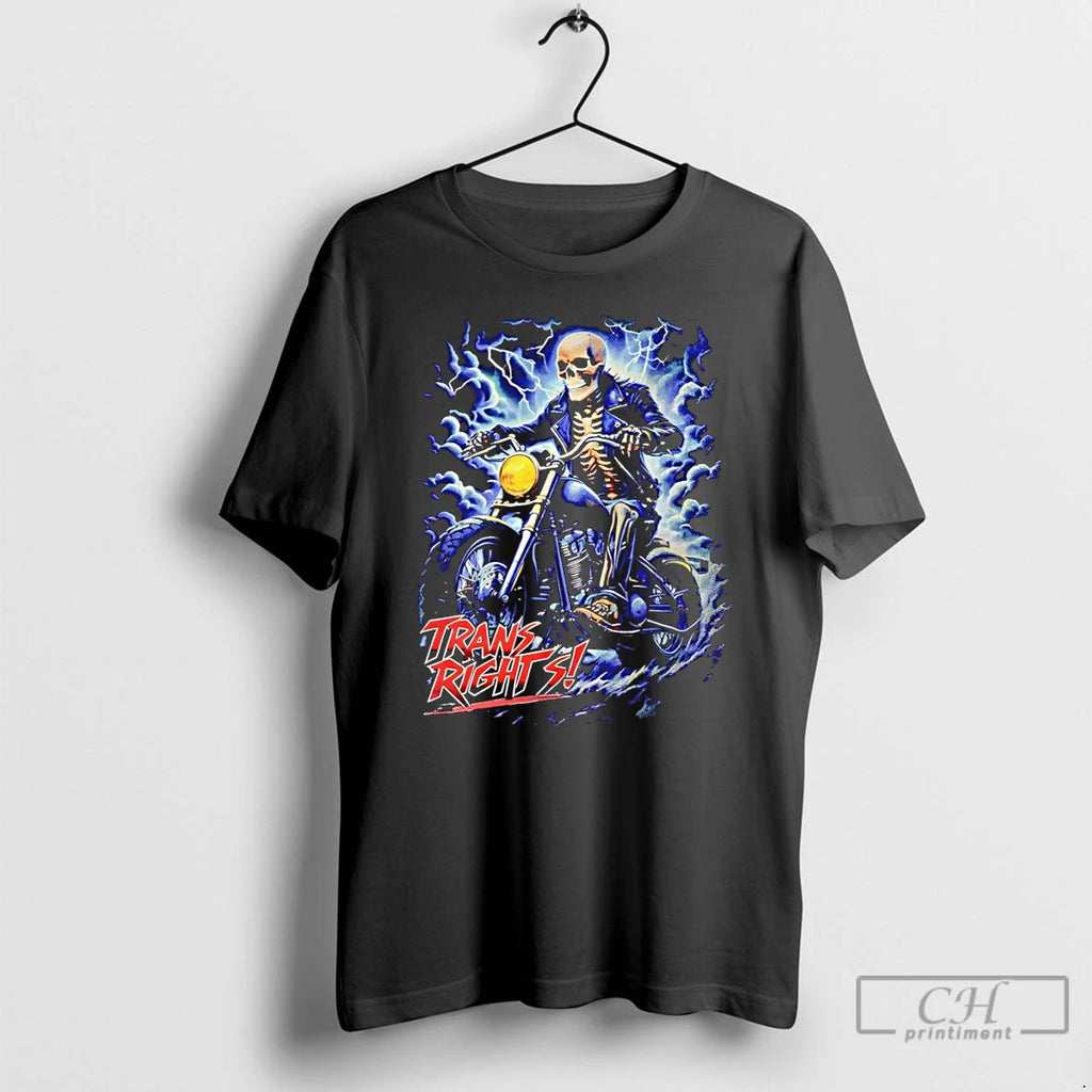 Premium Skeleton Biker Riding Motorcycle With Storm Trans Rights