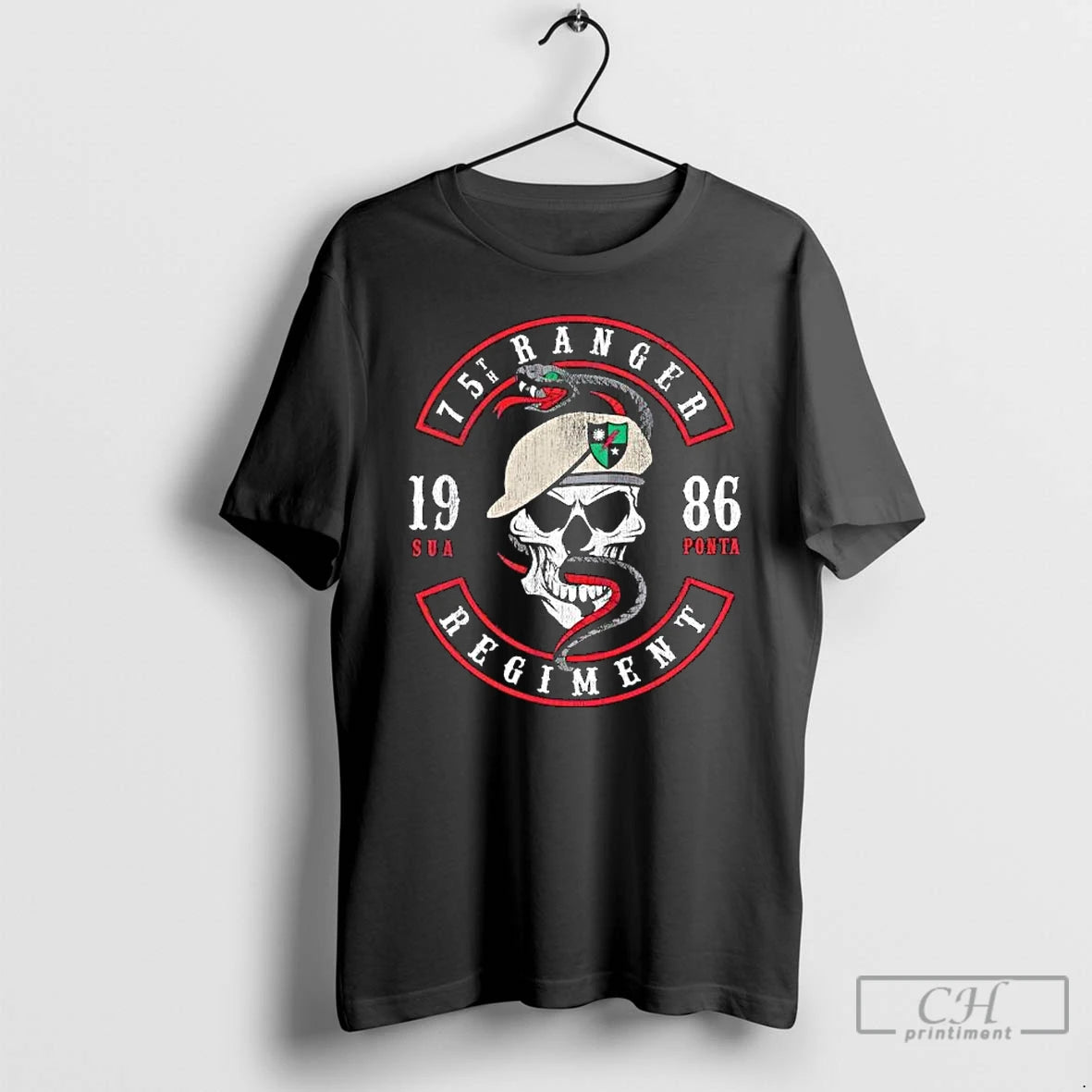 Premium Skull 75th Ranger Skull And Snake 1986 T-Shirts, Hoodie, Sweatshirt | PopFlextees.com