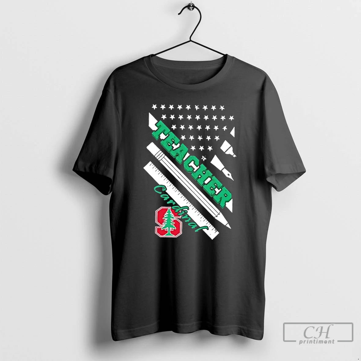 Premium Stanford Cardinal X Teacher American Flag T-Shirts, Hoodie, Sweatshirt | PopFlextees.com