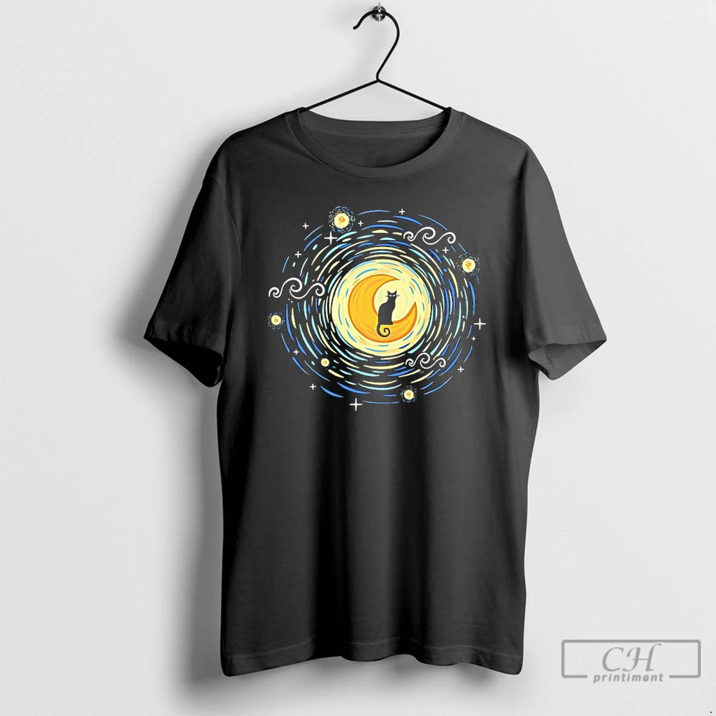 Premium Starry Moon Cat Art T-Shirts, Hoodie, Sweatshirt | PopFlextees.com