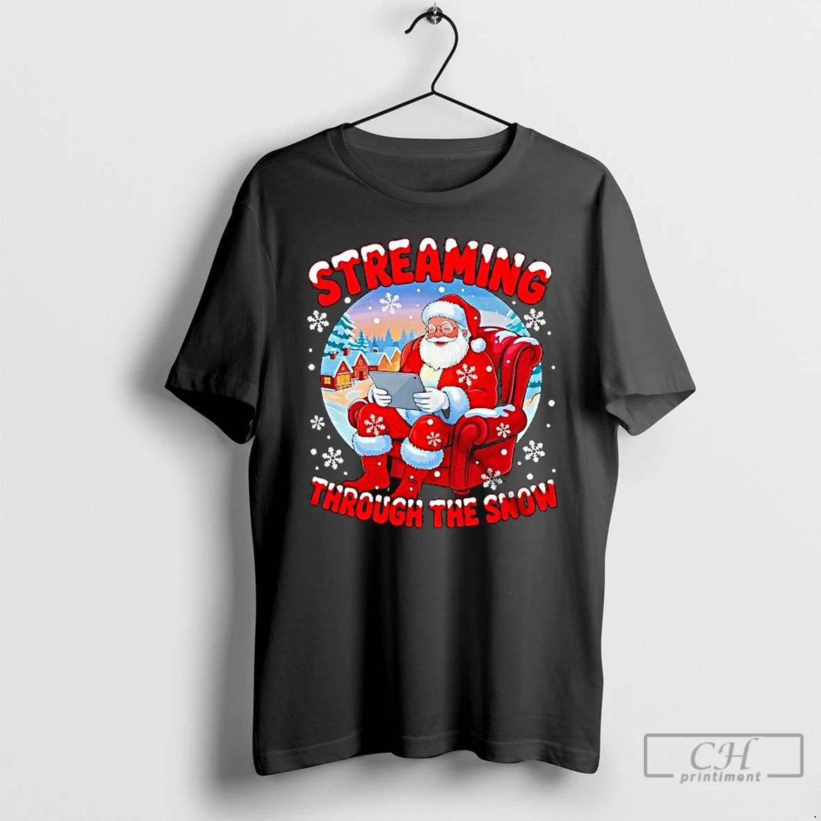 Premium Streaming Through Snow Merry Christmas Santa T-Shirts, Hoodie, Sweatshirt | PopFlextees.com