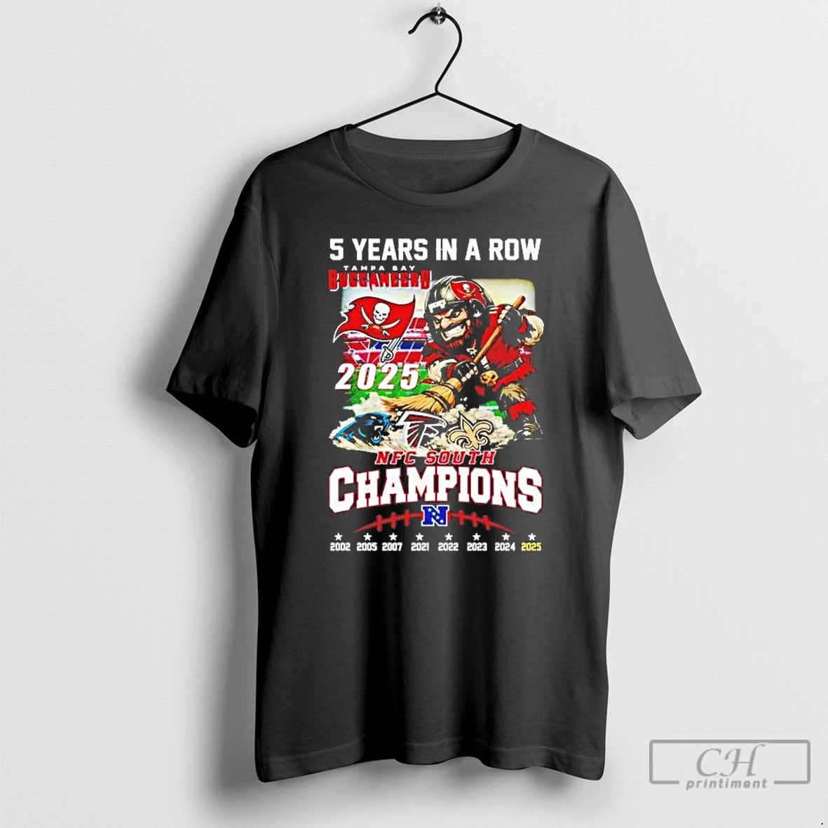 Premium Tampa Bay Buccaneers 5 Years In A Row 2025 Nfc South Champions T Shirts Hoodie, Sweatshirt | PopFlextees.com