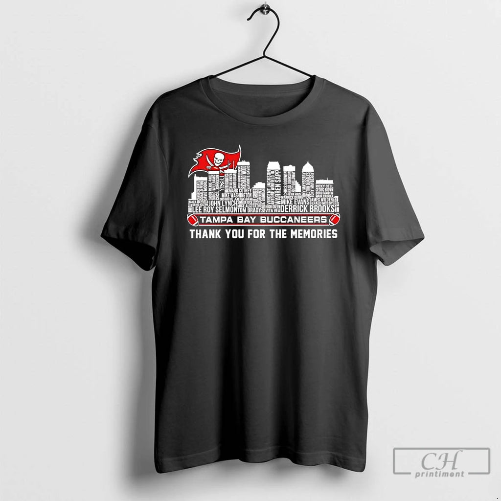 Premium Tampa Bay Buccaneers Players Names Skyline Thank You For The Memories T Shirts Sweater Hoodie, Sweatshirt