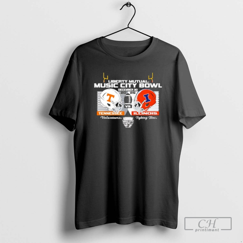 Premium Tennessee Vs Illinois Football 2025 Music City Bowl Black Head To Head Shirt Sweater Hoodie, Sweatshirt