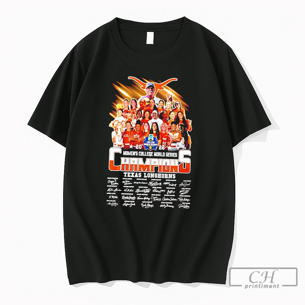 Premium Texas Longhorns Womens College World Series Champions 2026 Signatures Tee
