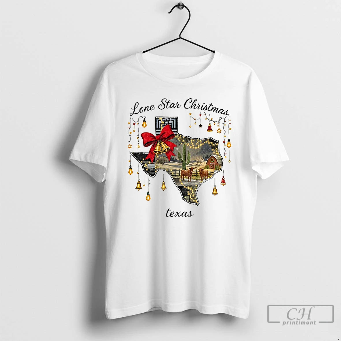 Premium Texas Merry Christmas Lone Star Christmas Festive Lights And Bells T-Shirts, Hoodie, Sweatshirt | PopFlextees.com