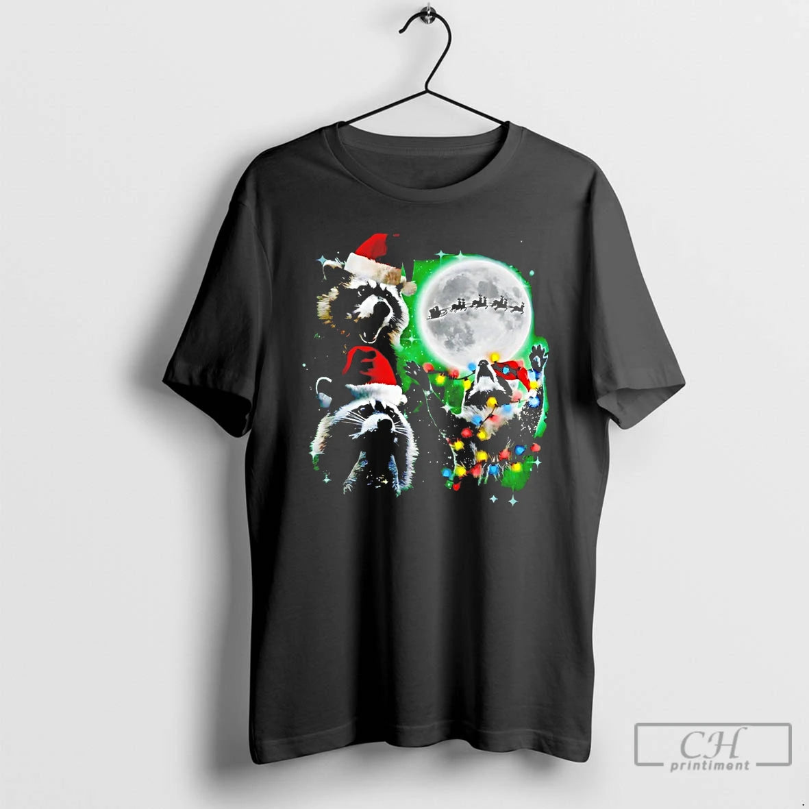Premium Three Raccoons With The Moon Christmas T-Shirts, Hoodie, Sweatshirt | PopFlextees.com
