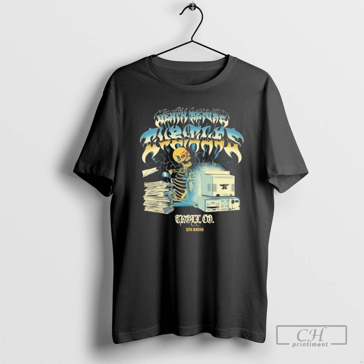 Premium Troll Co Death Before Cubicles Cpu Skeleton Shirt Sweater Hoodie, Sweatshirt | PopFlextees.com