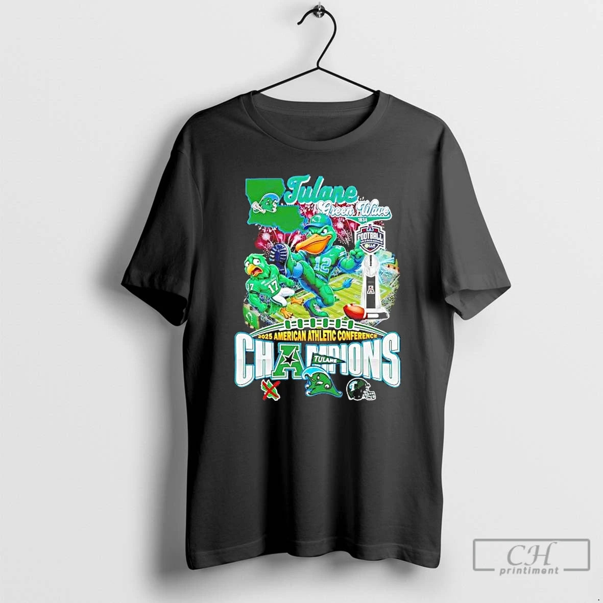 Premium Tulane Green Wave 2025 American Athletic Conference Champions Mascot T-Shirts, Hoodie, Sweatshirt | PopFlextees.com