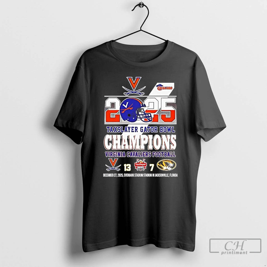 Premium Virginia Cavaliers 2025 Taxslayer Gator Bowl Champions Helmet Score T-Shirts, Hoodie, Sweatshirt | PopFlextees.com
