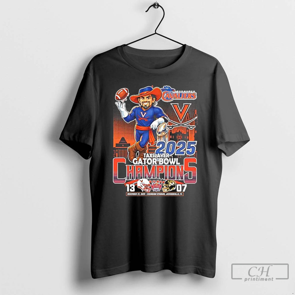Premium Virginia Cavaliers 2025 Taxslayer Gator Bowl Champions Mascot Score T-Shirts, Hoodie, Sweatshirt | PopFlextees.com