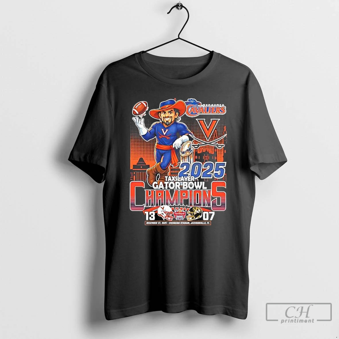 Premium Virginia Cavaliers 2025 Taxslayer Gator Bowl Champions Mascot Score T-Shirts, Hoodie, Sweatshirt | PopFlextees.com