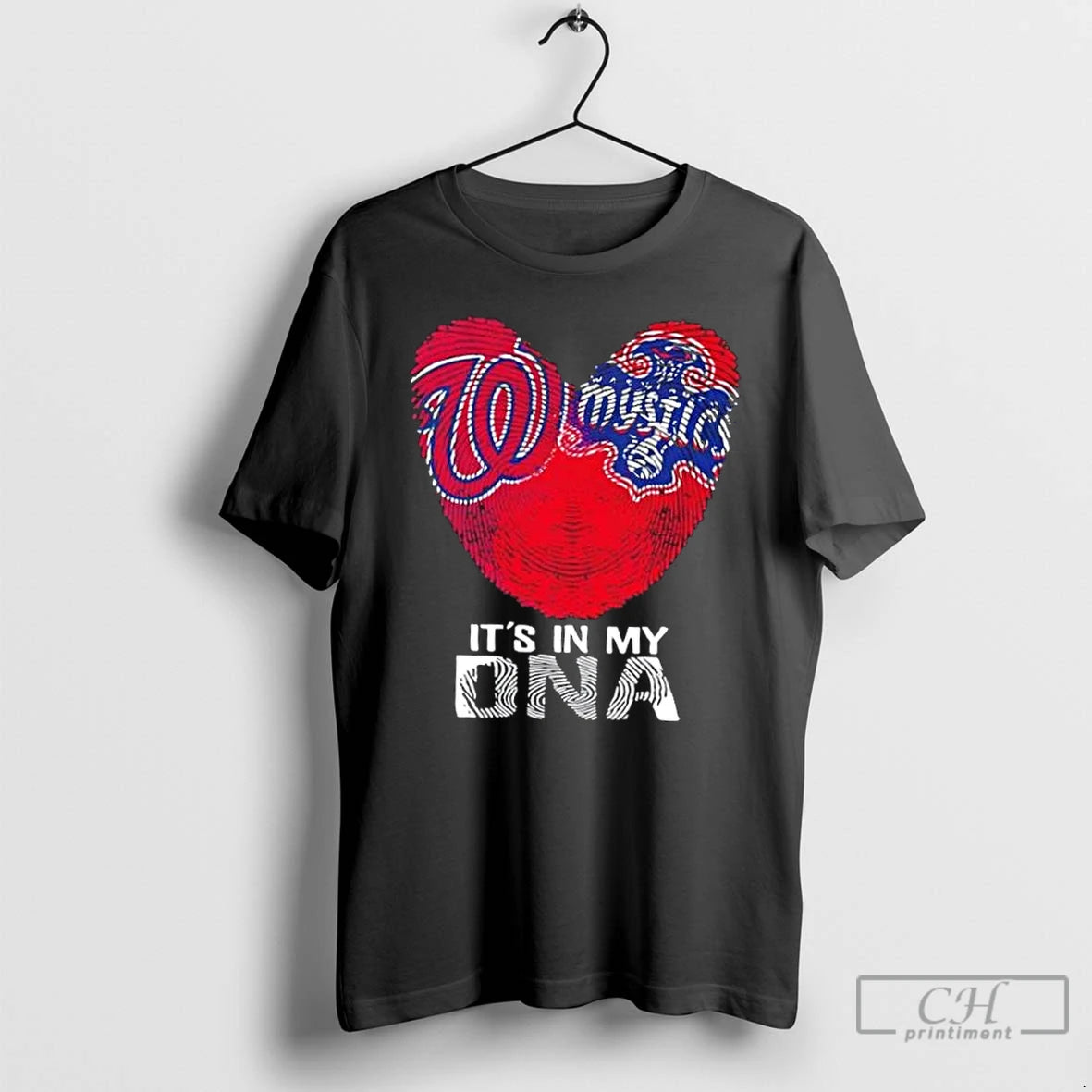 Premium Washington Sports Nationals X Mystics Its In My Dna Fingerprint Heart T Shirts Sweater Hoodie, Sweatshirt