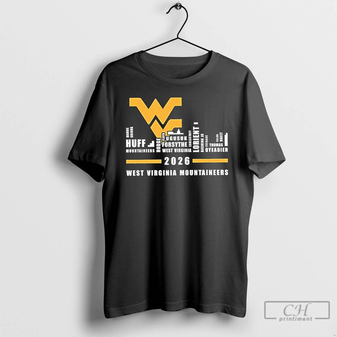 Premium West Virginia Mountaineers 2026 Players Names City Skyline Tee Hoodie, Sweatshirt | PopFlextees.com