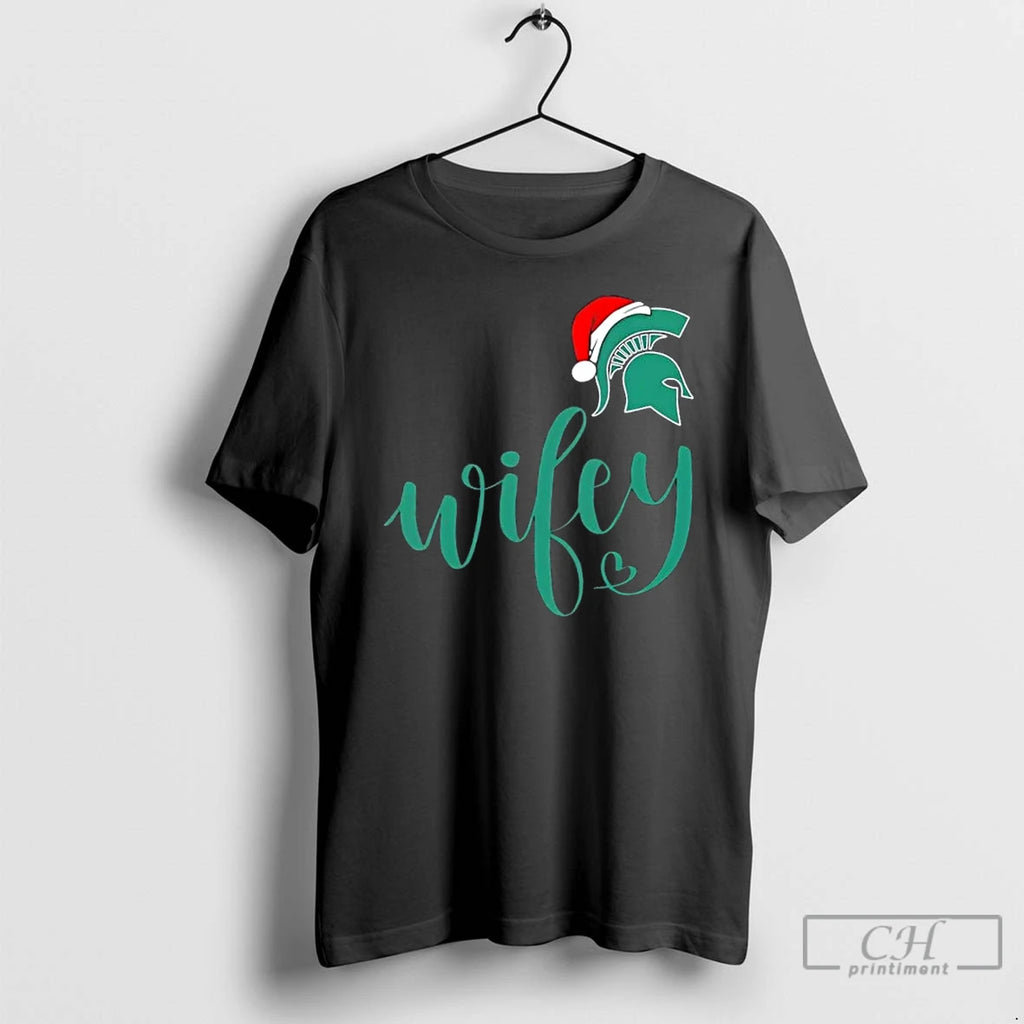 Premium Wifey Michigan State Spartans Santa Hat Merry Christmas T-Shirts, Hoodie, Sweatshirt | PopFlextees.com