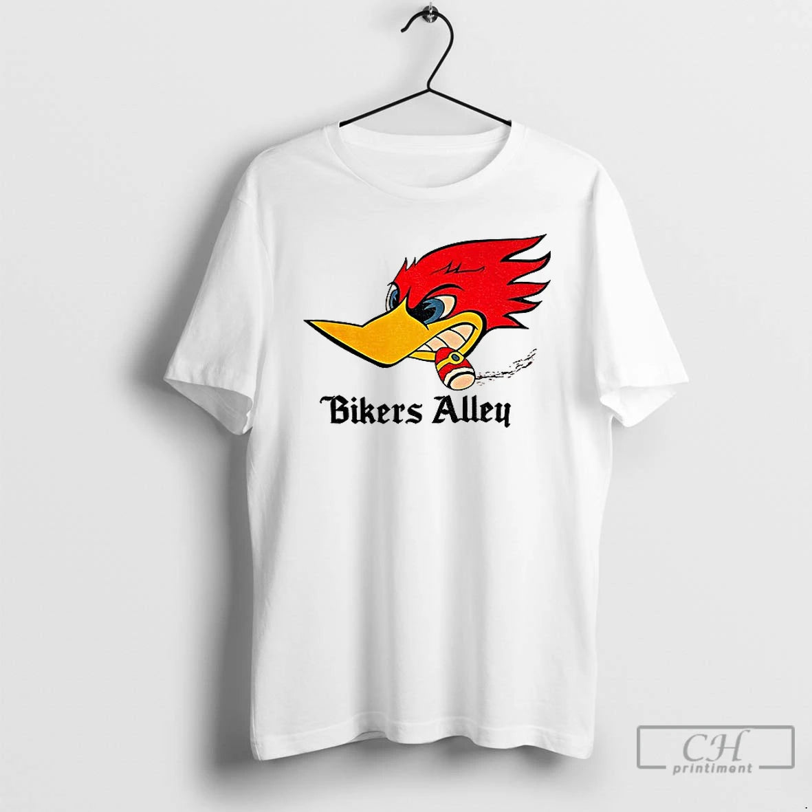 Premium Woody Woodpecker Smoking Bikers Alley Logo T-Shirts, Hoodie, Sweatshirt | PopFlextees.com