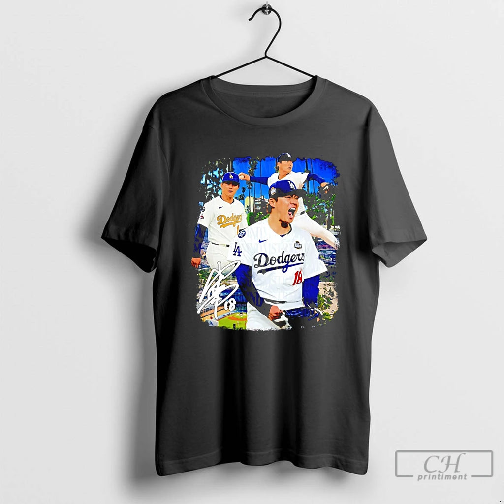 Premium Yoshinobu Yamamoto Los Angeles Dodgers Signature Player Collage 2026 T-Shirts, Hoodie, Sweatshirt | PopFlextees.com