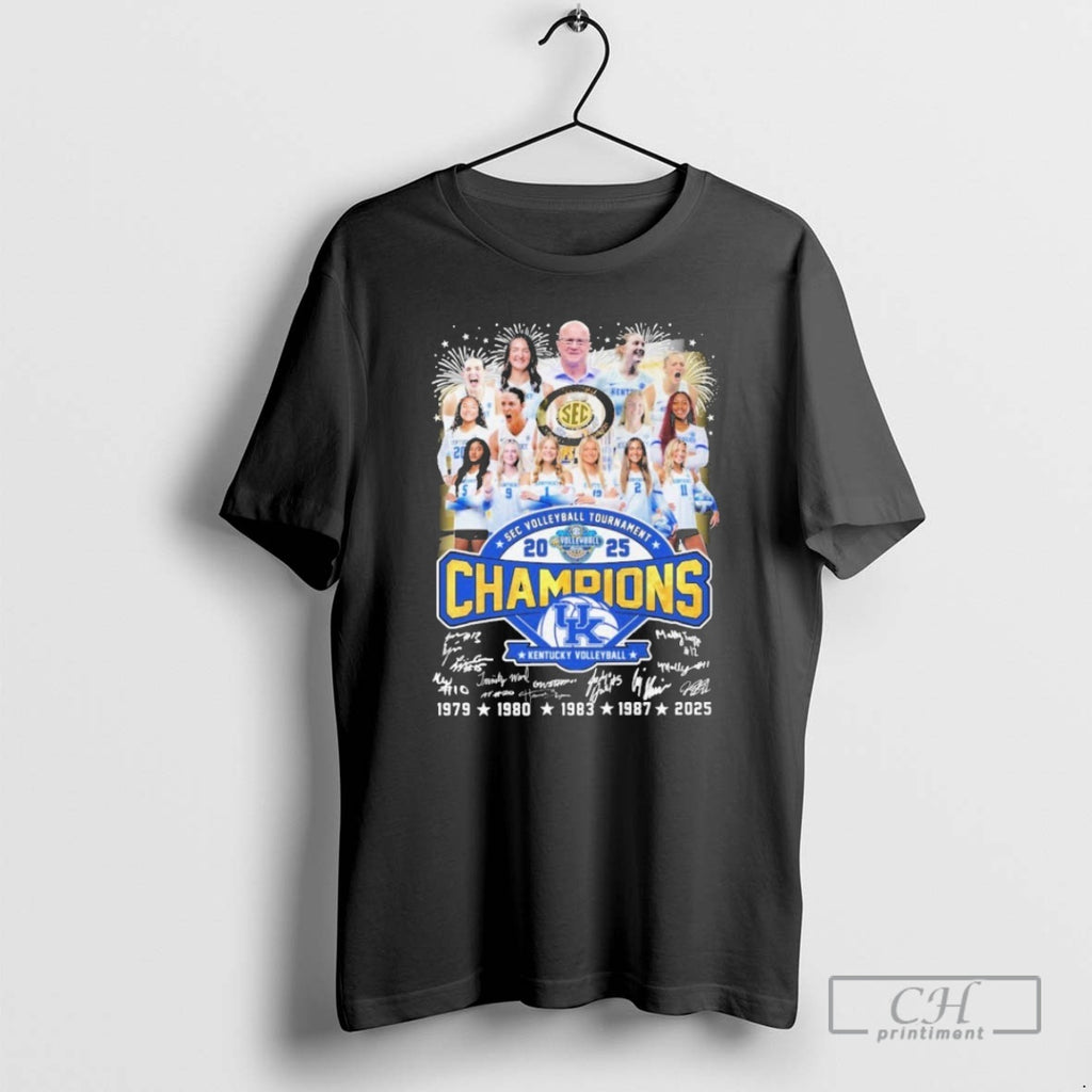 Premium Kentucky Wildcats Sec Volleyball Tournament Champions 2025 Signatures Shirt Sweater Hoodie, Sweatshirt