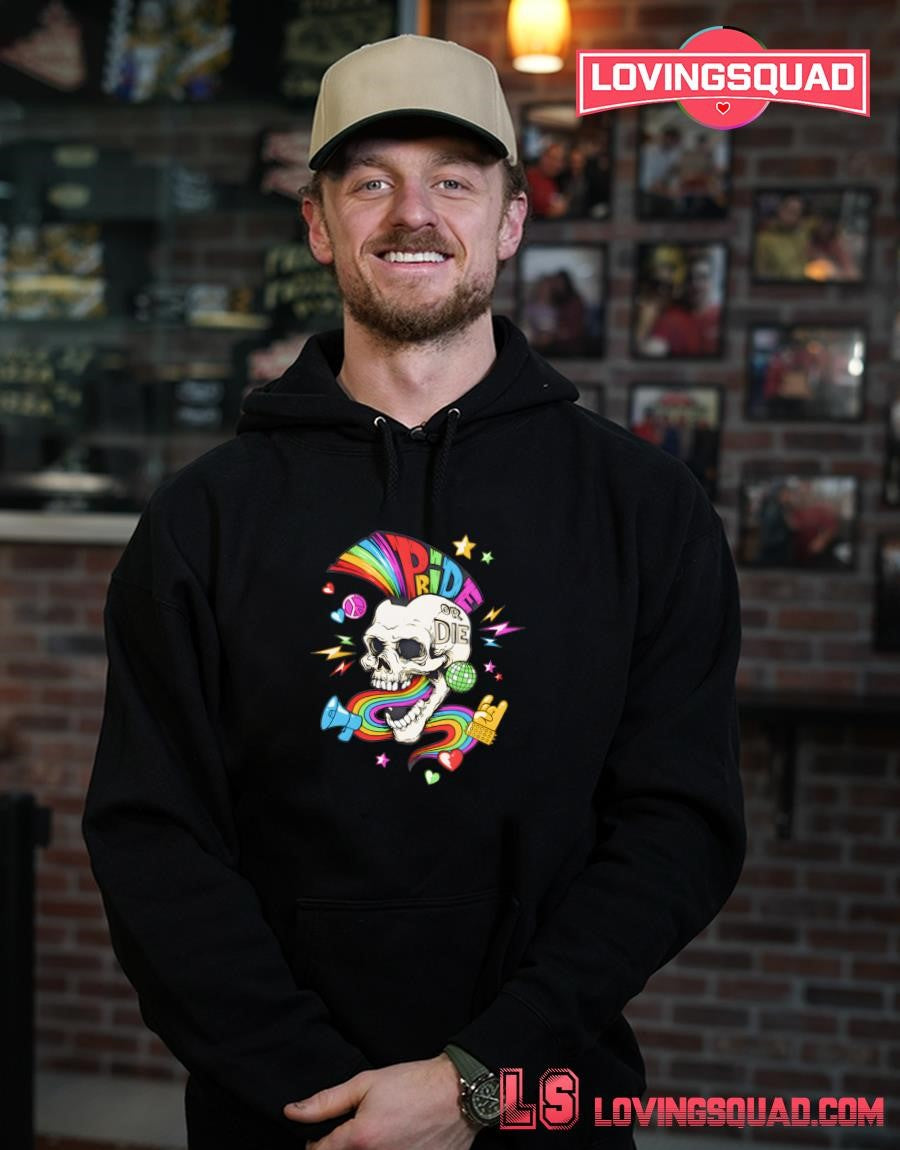 Pride or Die Rainbow Skull Disco Party Graphic Shirt
