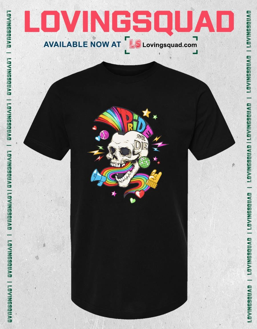 Pride or Die Rainbow Skull Disco Party Graphic Shirt
