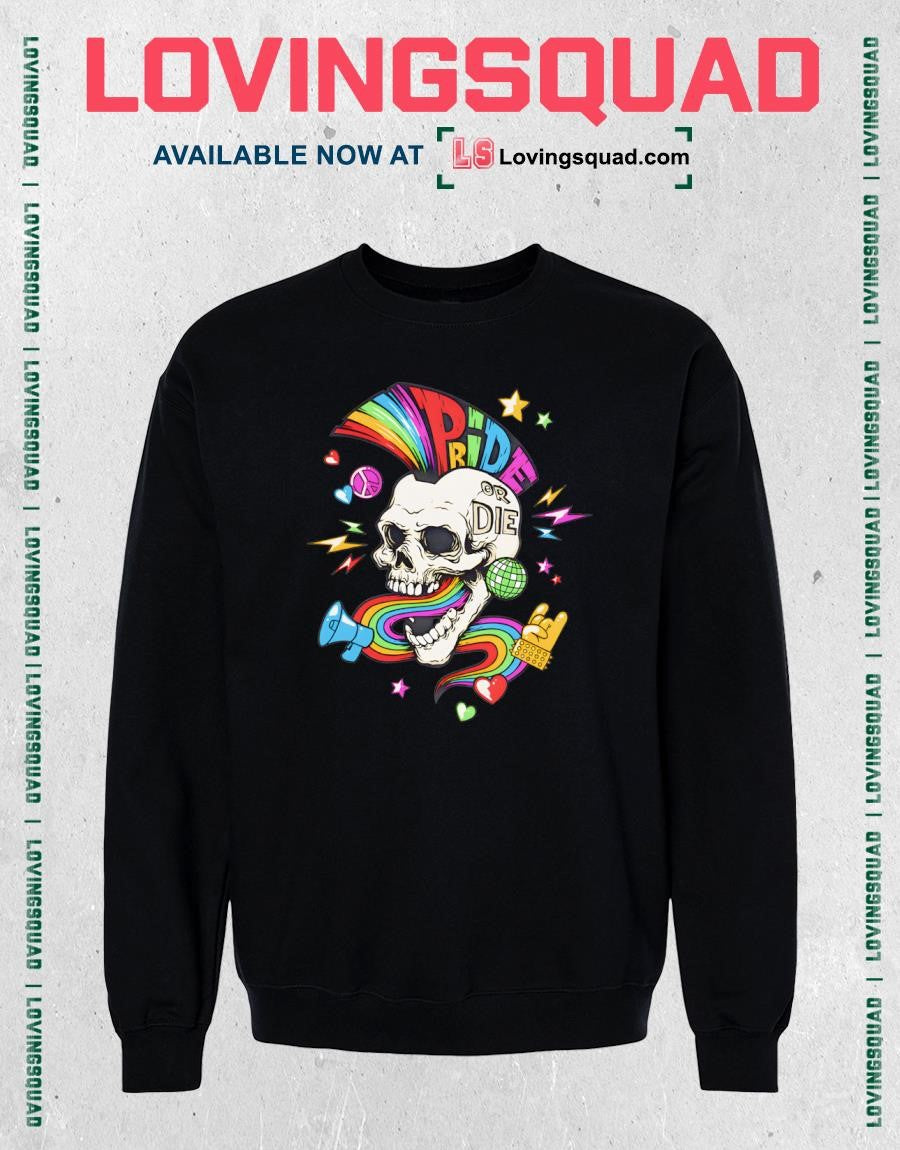 Pride or Die Rainbow Skull Disco Party Graphic Shirt