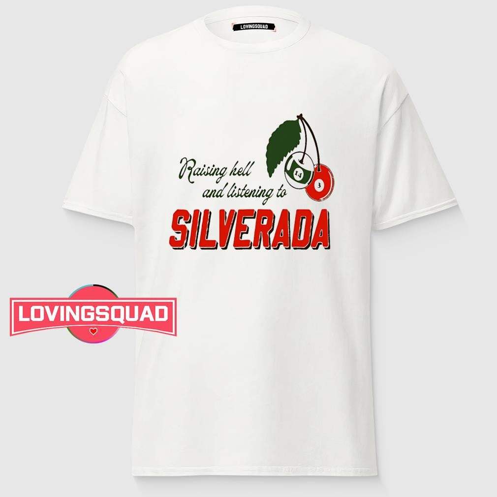 Raising hell and listening to Silverada Cherries pool balls pattern shirt