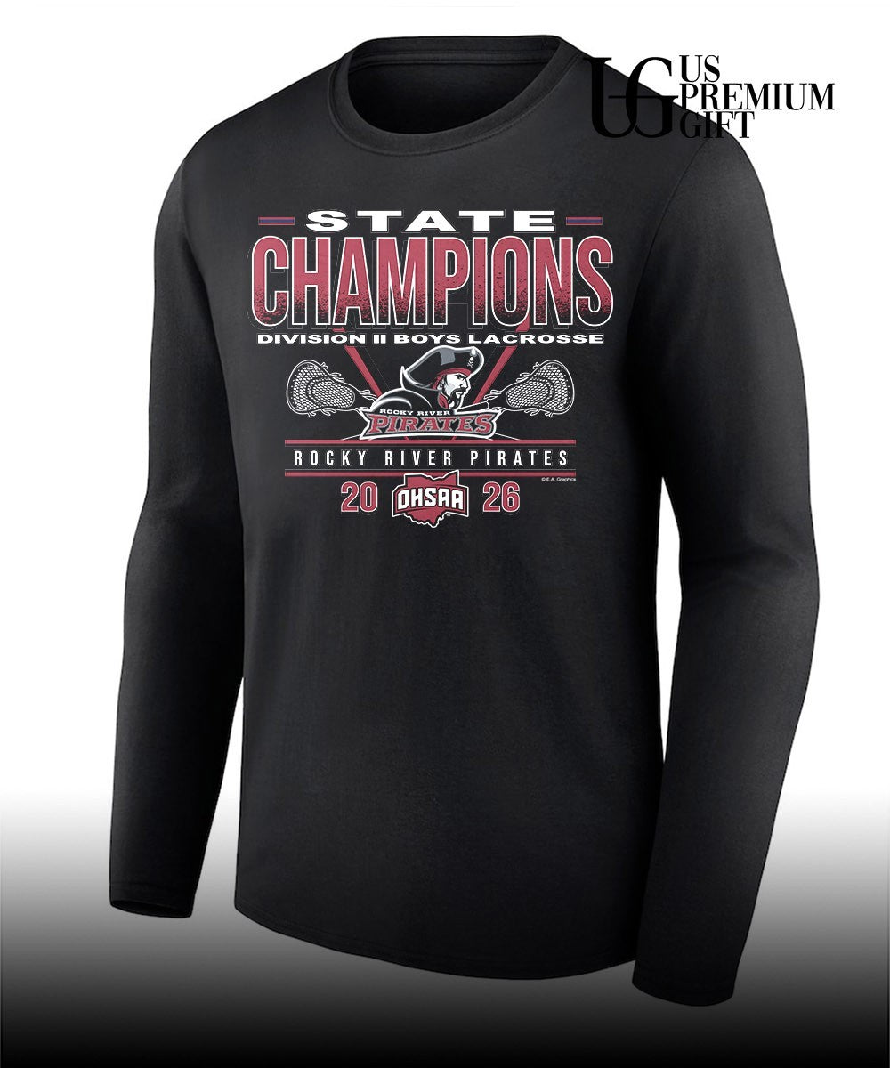 Rocky River Pirates 2026 OHSAA Boys Lacrosse D2 Back-To-Back State Champions shirt