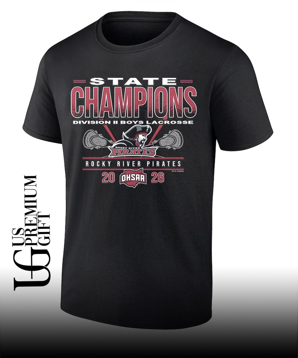 Rocky River Pirates 2026 OHSAA Boys Lacrosse D2 Back-To-Back State Champions shirt