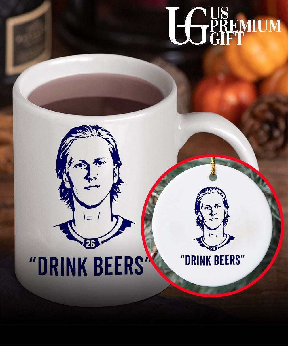 Sam Carrick wearing Rasmus Dahlin Drink Beer shirt