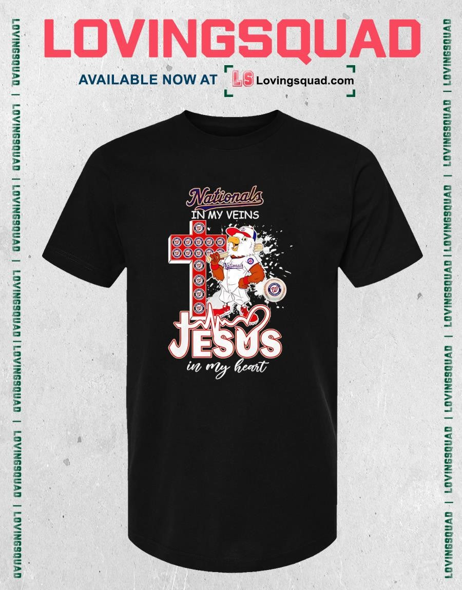Screech Washington Nationals in my veins Jesus in my heart mascot shirt