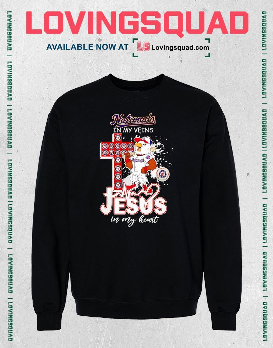 Screech Washington Nationals in my veins Jesus in my heart mascot shirt