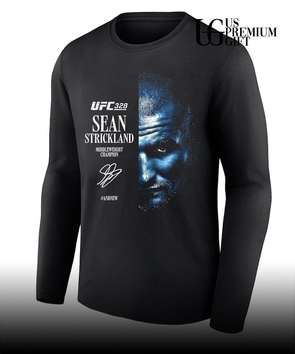 Sean Strickland AndNew UFC 328 Flyweight Champion portrait signature shirt