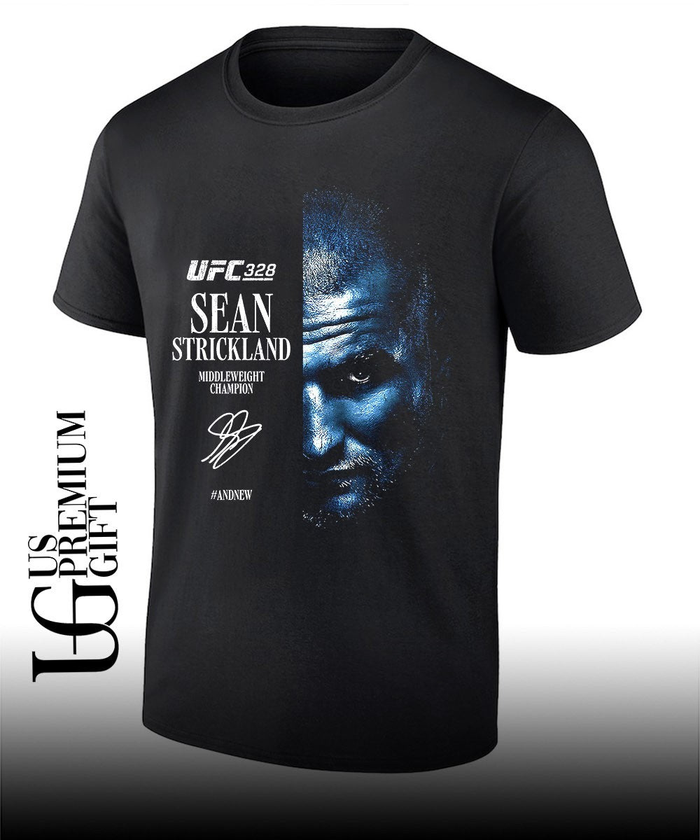 Sean Strickland AndNew UFC 328 Flyweight Champion portrait signature shirt