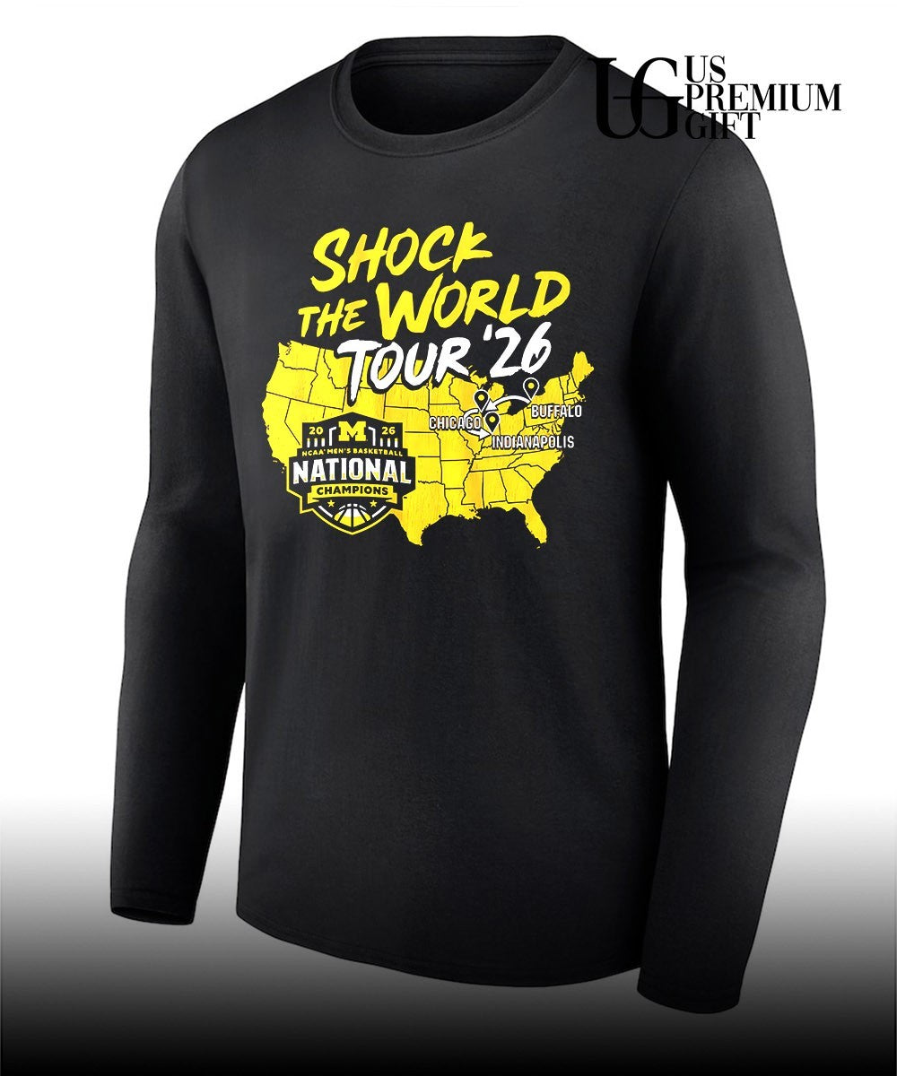Shock the World Tour Michigan Wolverines 2026 National Champions State Map shirt