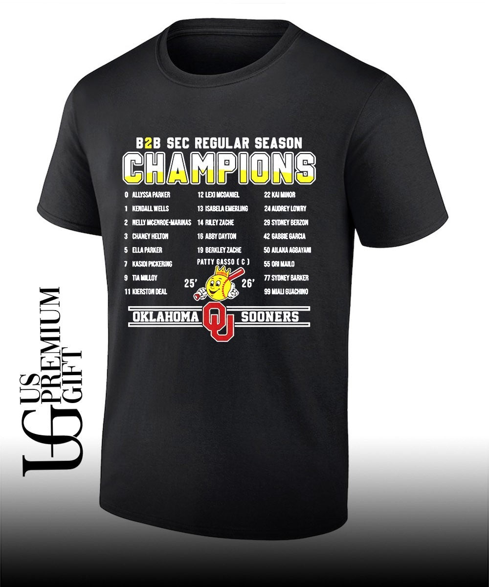 Sooners Softball B2B SEC Regular Season Champions 2026 player names shirt